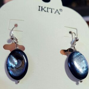IKITA PARIS Earrings Pierced Drop Mother of Pearl Blue Gray  1 Inch